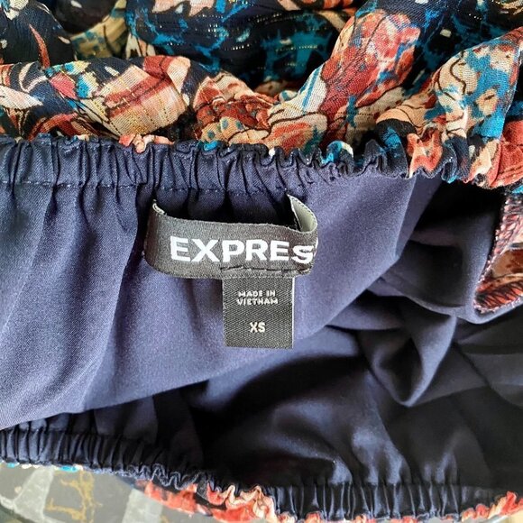 Express Ruffle Sleeve Floral Print Cropped Top XS - Picture 8 of 9